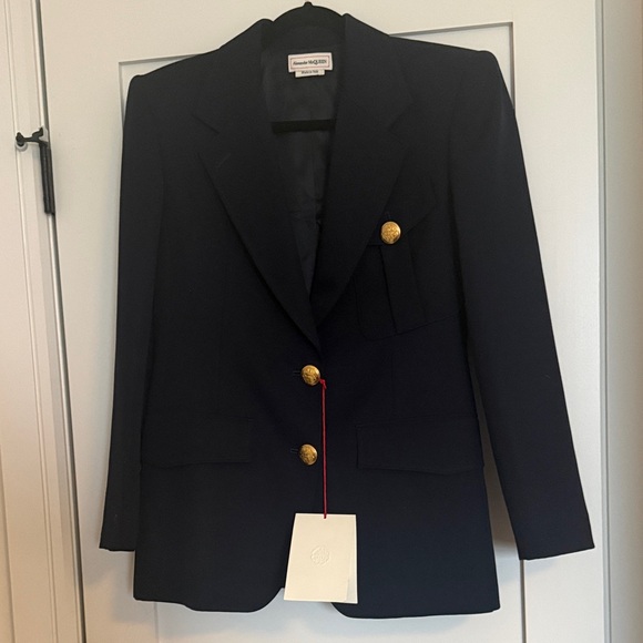 Alexander McQueen Navy Blazer with Gold Buttons NWT